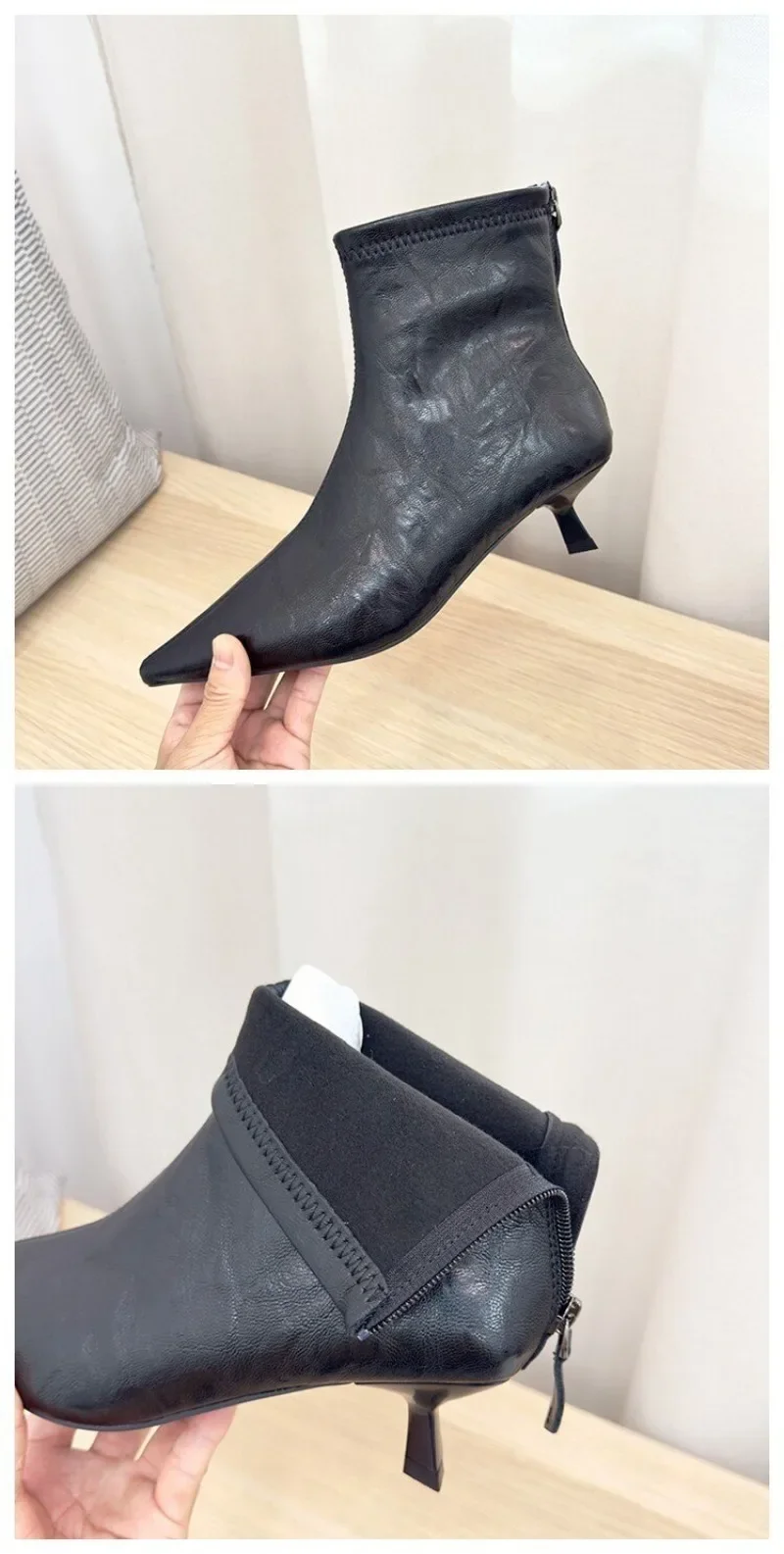 Modische, bequeme Damenstiefel im neuen Stil, Winter-Bestseller, elegante und sexy spitze High-Heel-Stiefeletten – Detail 7