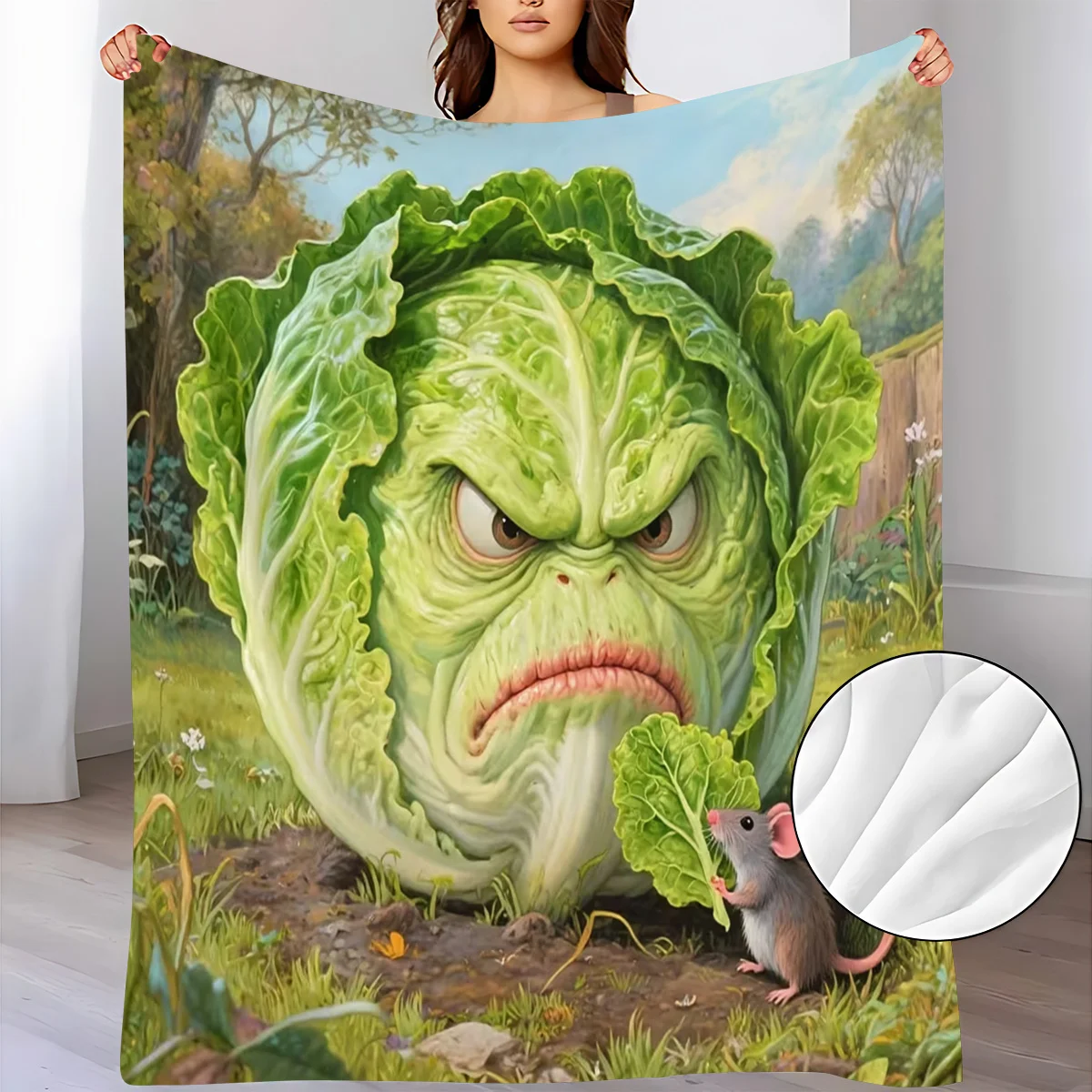 Novelty Angry Cabbage Monster Little Mouse Country Garden Pattern Flannel Blanket Warm Cozy Printed Throw Blanket Living Room