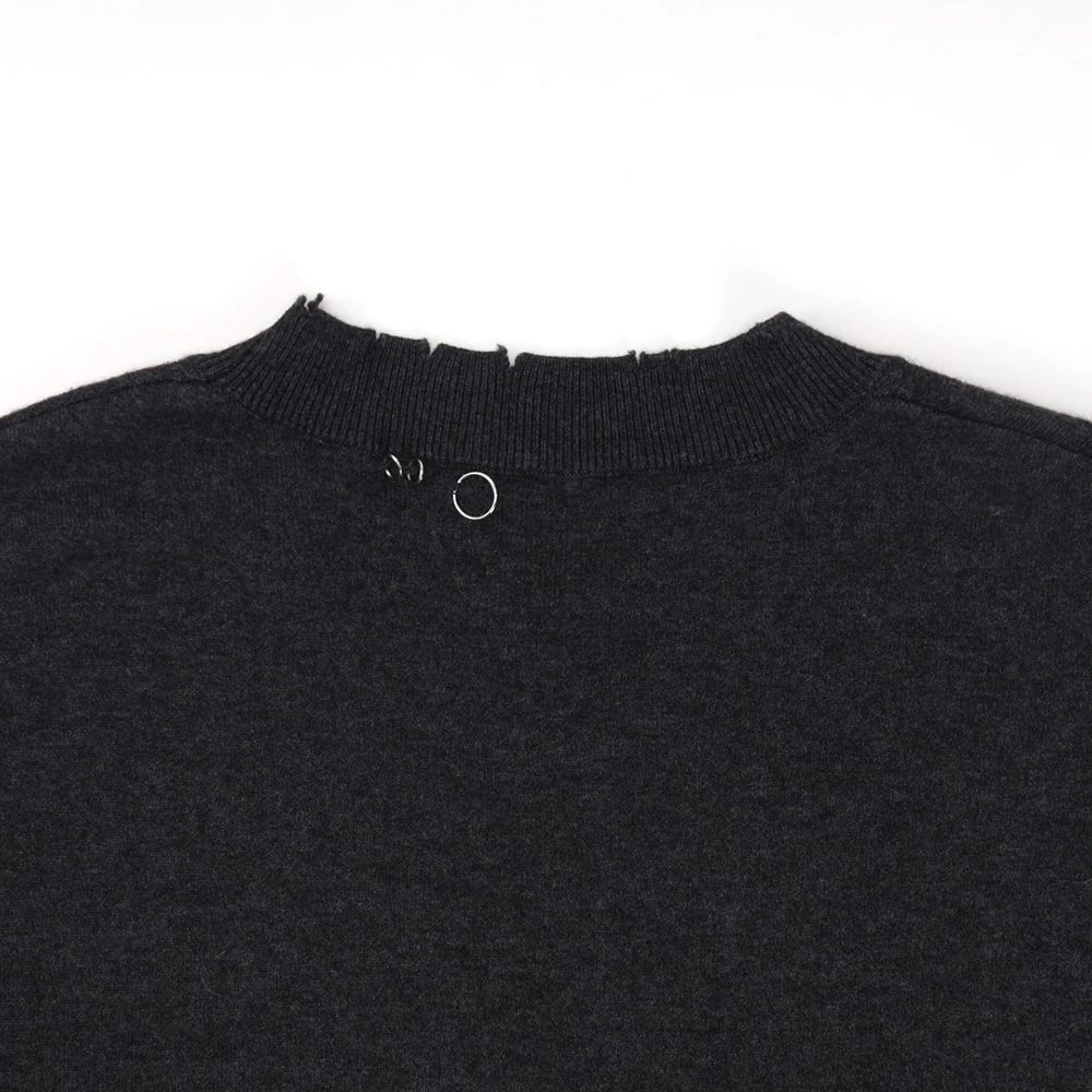 T-shirt girocollo da donna elegante con dettaglio anello in metallo 100% misto lana manica lunga pronta per pendolari Top stile Y2K Primavera 2026 Nuovo