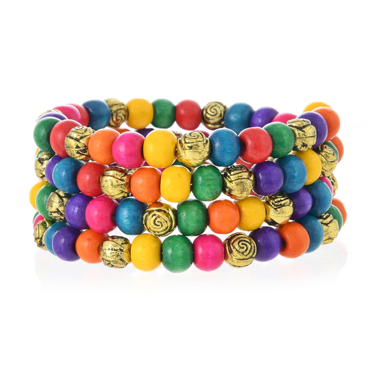 النمط الأفريقي البوهيمي خمر العرقية متعدد الطبقات اليدوية الملونة خشبية حبة سوار للنساء الملحقات اليومية #6