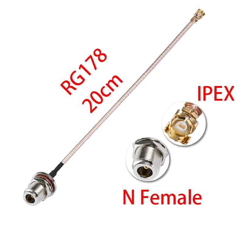 U.F.L1 إلى N نوع أنثى كابل محوري 7.8 بوصة/20 سم RG178 راوتر لاسلكي محوري الذيل جديلة بطاقة الشبكة واي فاي وان مكرر