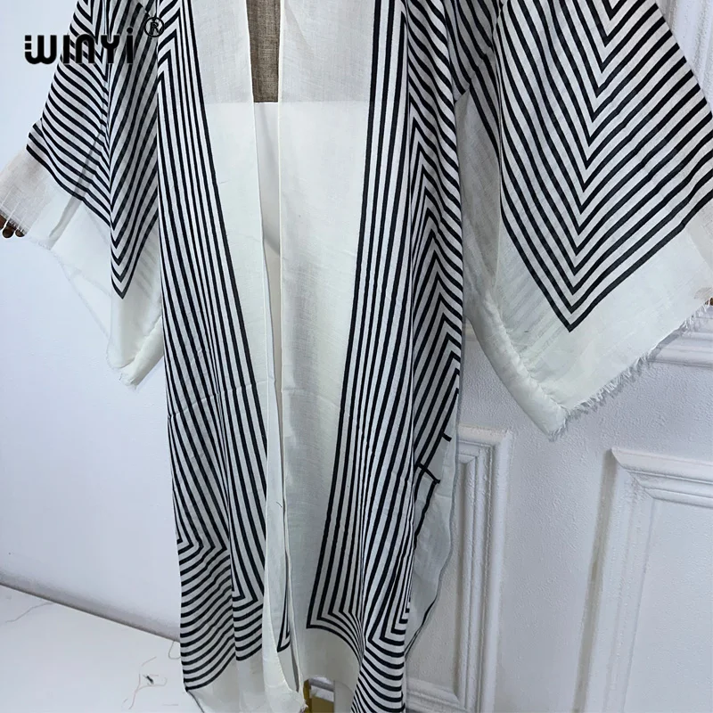 WINYI Africa summer kimono maxi dress beach cover up open front Cardigan boho coat Geometric print kaftan beach outfits women