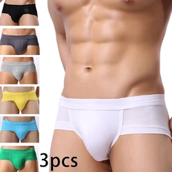 3pcs Mens Low Rise Sport Boxer Underware Sexy Briefs Large Size Male Solid Color Breathable Panties M L XL 2XL 3XL 4XL