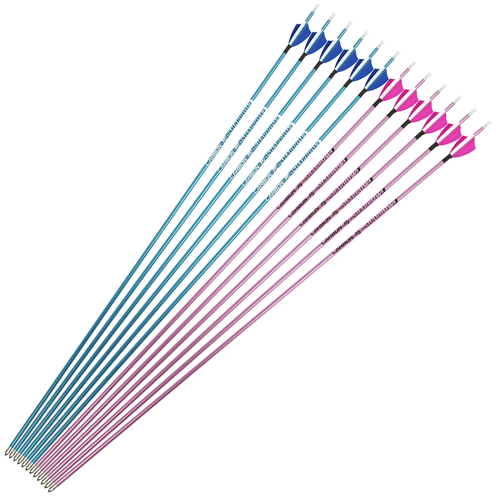 6/12pcs 31inch Pure Carbon Arrow ID 4.2mm Spine400-1000 with 2inch Feather for Compound/Recuvre Bow Archery Shooting Accessories