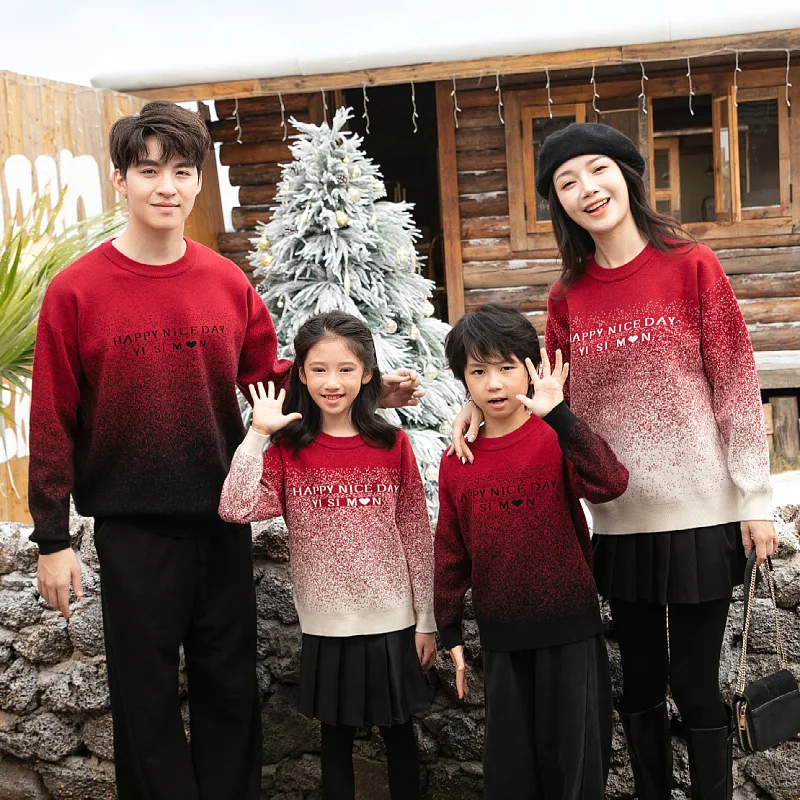 2026 Winter New Arrivals Family Matching Christmas Sweaters Parents Kids Couple Outfit for Family Warm Red Holiday Party Wear