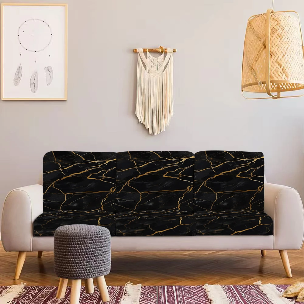 Luxury Black Marble Gold Vein Outdoor Sofa Cover, Elastic Milk Silk Couch Protector, Pet-Friendly, Washable,