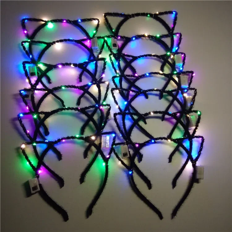 

10pcs LED Light Up Cat Animal Ears Headband Women Girls Flashing Glow Party Wedding Birthday Cosplay Halloween Christmas
