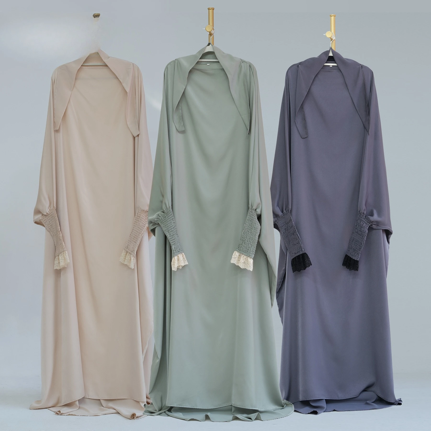 

Fashion Muslim Women Prayer Dress Jilbab Khimar Niqab Set Islamic Ethnic Eid Remandan Clothing with Heavy Hijab