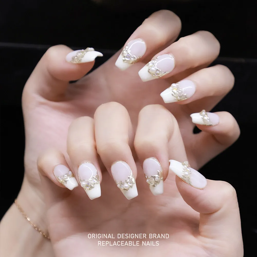 ZIIIBEYOND-Nail Art Artesanal da Princesa Eli, Diamante Espumante, Branco Francês, Nail Art Elegante, ZB68