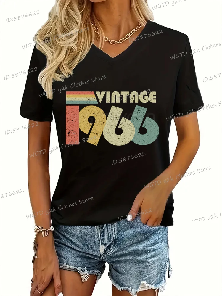

Women T-Shirt 1966 Vintage 1960 To 1969 V-Neck Loose Tops Birthday Year T Shirt for Women Short Sleeve Summer Harajuku Tshirt