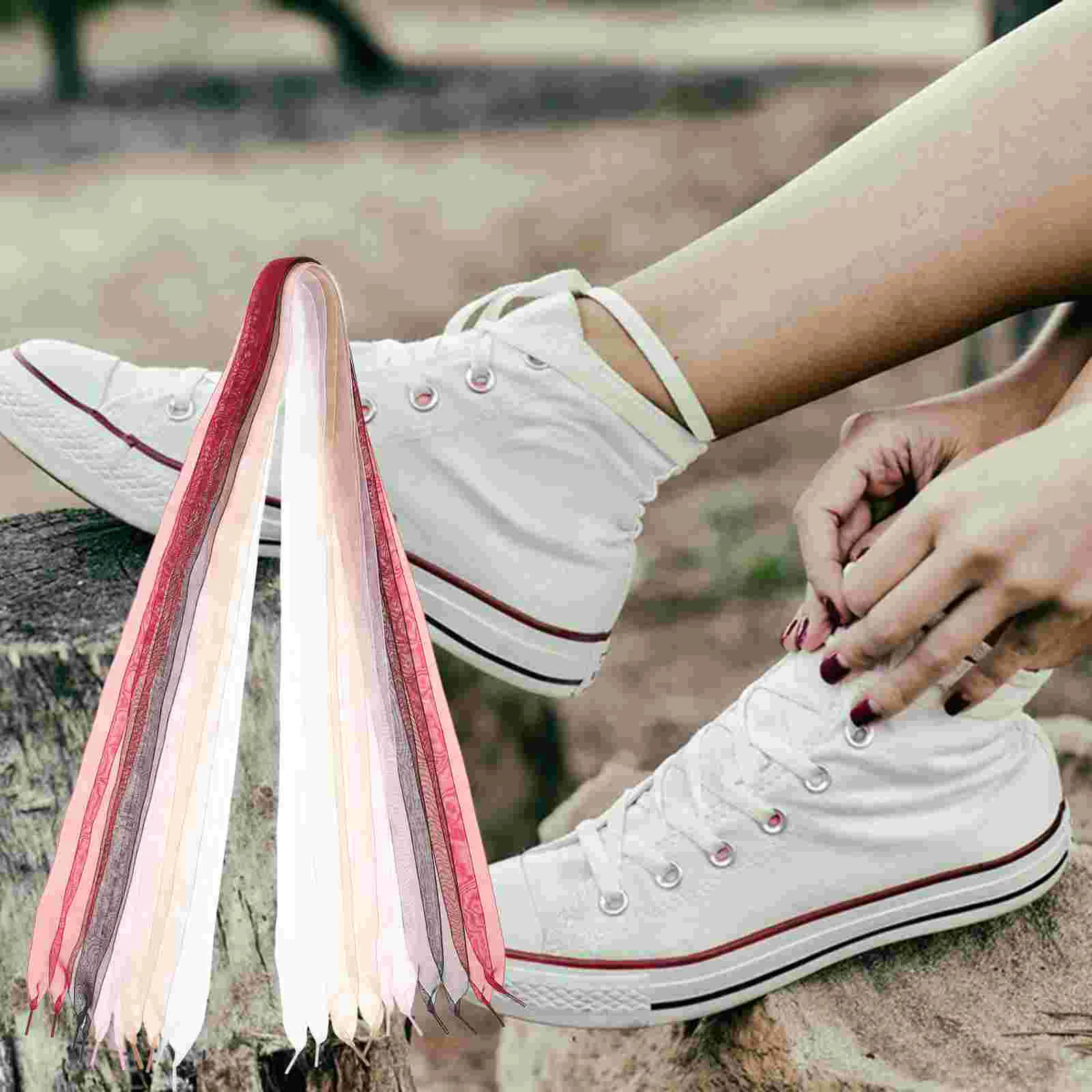 5 Pcs Shoelace Decorative Shoelaces White Fashion Ribbon Wide Women Chiffon Flat Casual