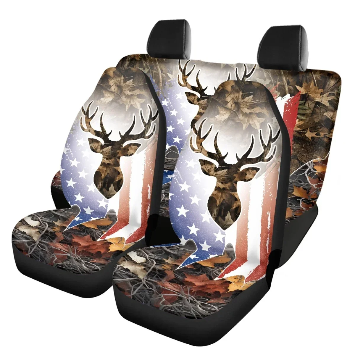 

US Flag Elk Sign Print Front and Back All Set Car Interior Seat Cover Comfort Easy to Intall Cushion Protect Fit Most Truck Suv