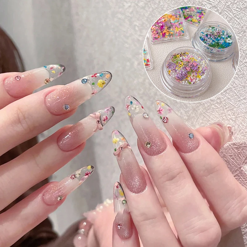 1Box Pearl Nail Art DIY Decorations Japanese Style UV Gel Dried Flower For Nails Art Jewelry Charms Flower Beauty Salon Decor