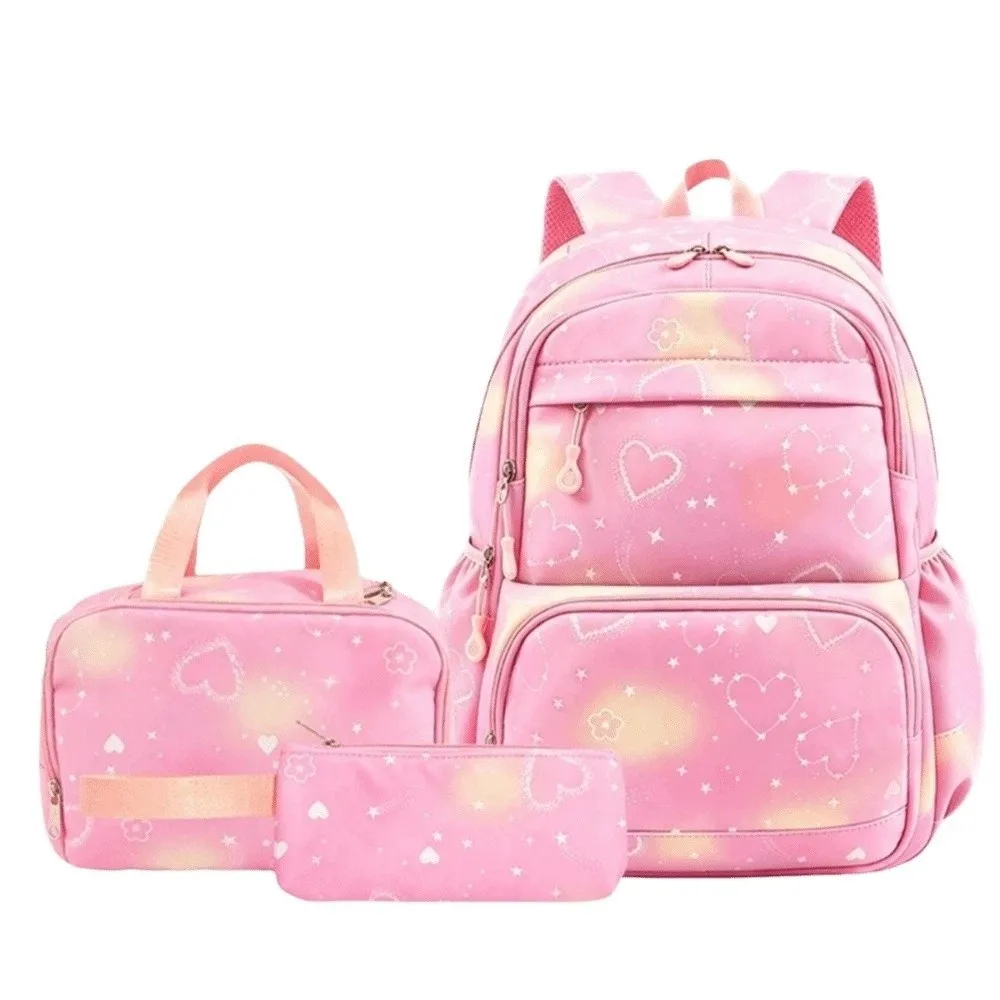 Daypack Three-piece School Bag Set Large Capacity Casual Nylon Backpack Fixed Webbing with Lunch Bag Students School Bag