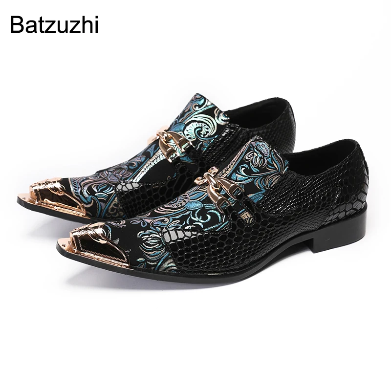 

Batzuzhi New Handmade Men's Shoes Pointed Iron Toe Black Blue Leather Dress Shoes Men Slip on Party, Business, Wedding Oxfords!