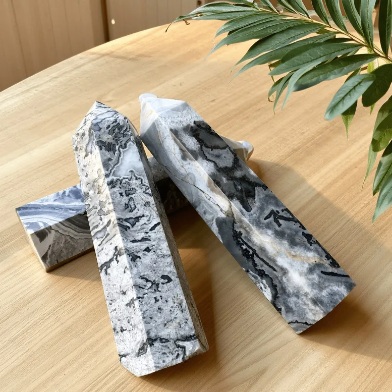 Natural Picasso Crystal Column, Hexagonal Single Spike Rough Stone, Polished Home Decoration Desk Ornament