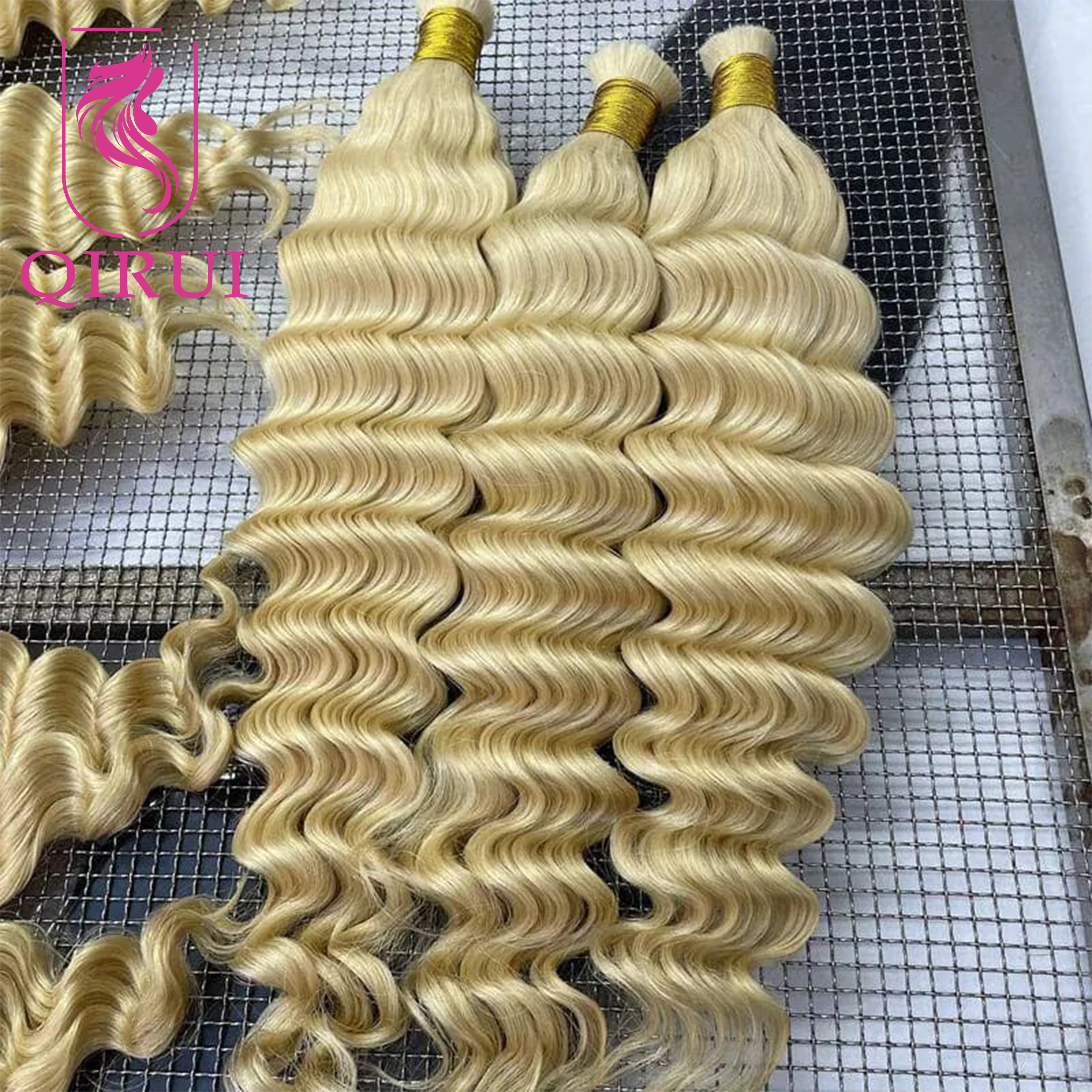 Bulk Deep Wave Human Hair For Braiding 613 Honey Blonde Curly Bulk Hair For Boho Braids Braiding Human Hair Bundles Double Drawn