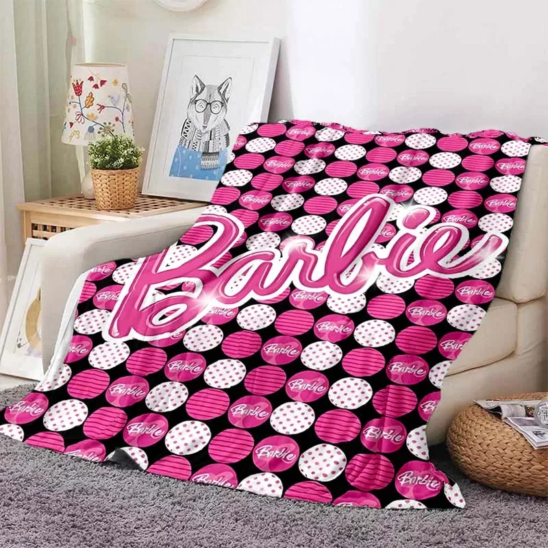 Barbie Logo Flannel Fluffy Throw Camping Blanket for Children Sofa Throw Blanket Modern Fashion Gift Miniso  Picnic Blanket