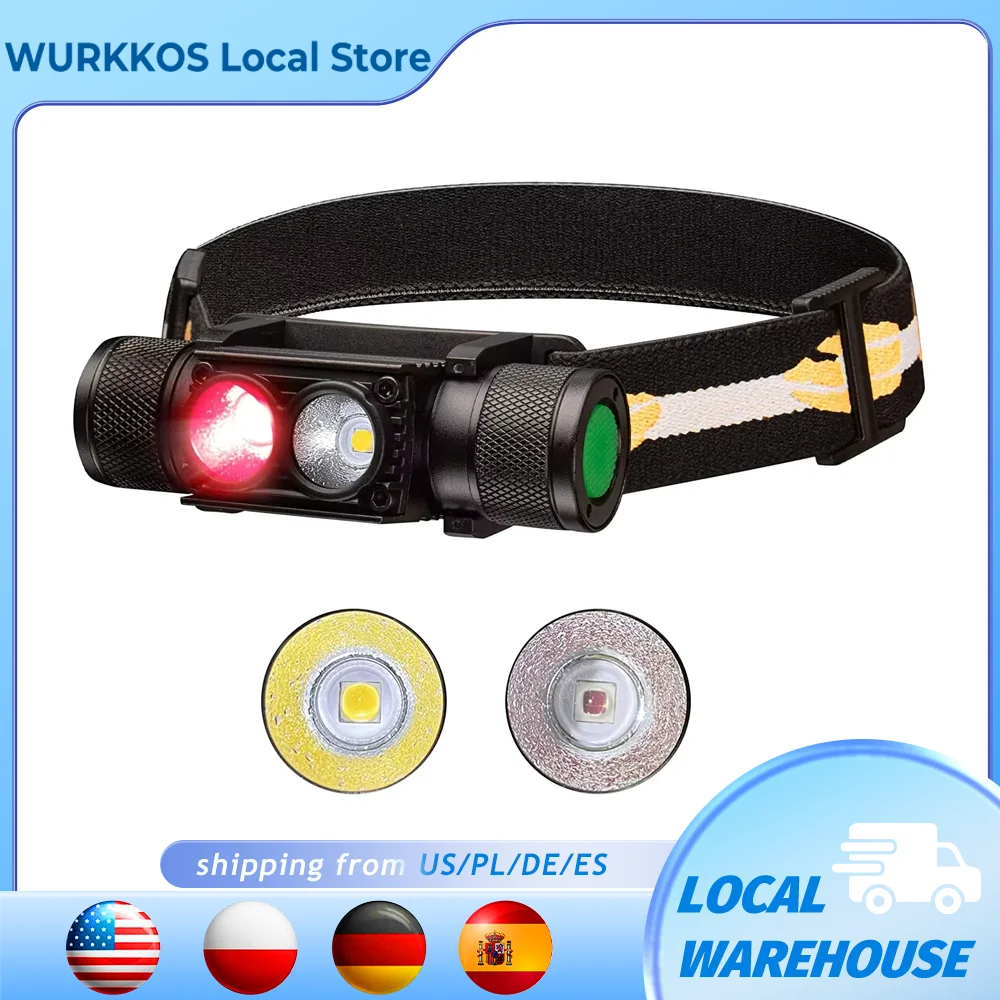 H25LR LED 90 wiederaufladbare wasserdichte Stirnlampe mit hohem CRI, leistungsstarke, leichte Stirnlampe mit hellem weißem Licht + Rot, 660 nm