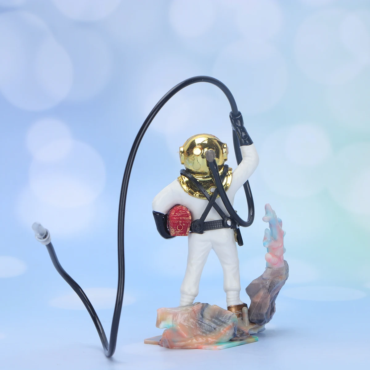 

Diver Fish Tank Decoration Scuba Aquarium Floating Bubbler Man Resin Treasure Ornament Fresh Salt Water Safe Easy Install