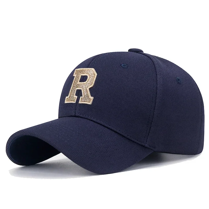 Brand New R Letter Gold Thread Embroidery Elastic Pineapple Cloth Material Thick and Durable High Quality Baseball Cap