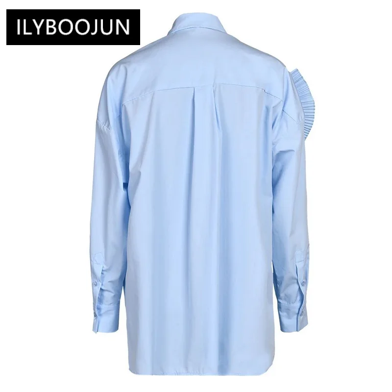 Solid Patchwork Appliques Shirts For Women Lapel Long Sleeve Spliced Button Casual Blouse Female Fashion Clothing For Women 2023