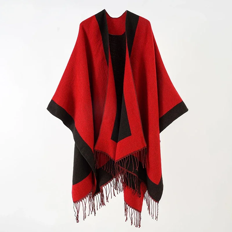 Poncho Knitted Cloak Knitted Cape Tassel Cardigan Sweater Loose Vintage Women Travel Coat