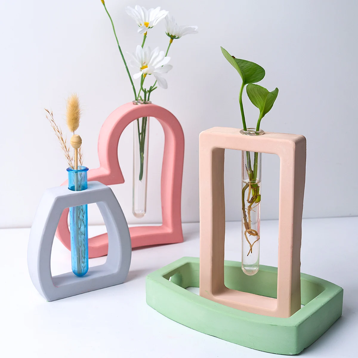 Hydroponic Vase Concrete Silicone Mold DIY Nordic Test Tube Plant Flowerpot Cement Plaster Mould Epoxy Resin Planter Craft Molds