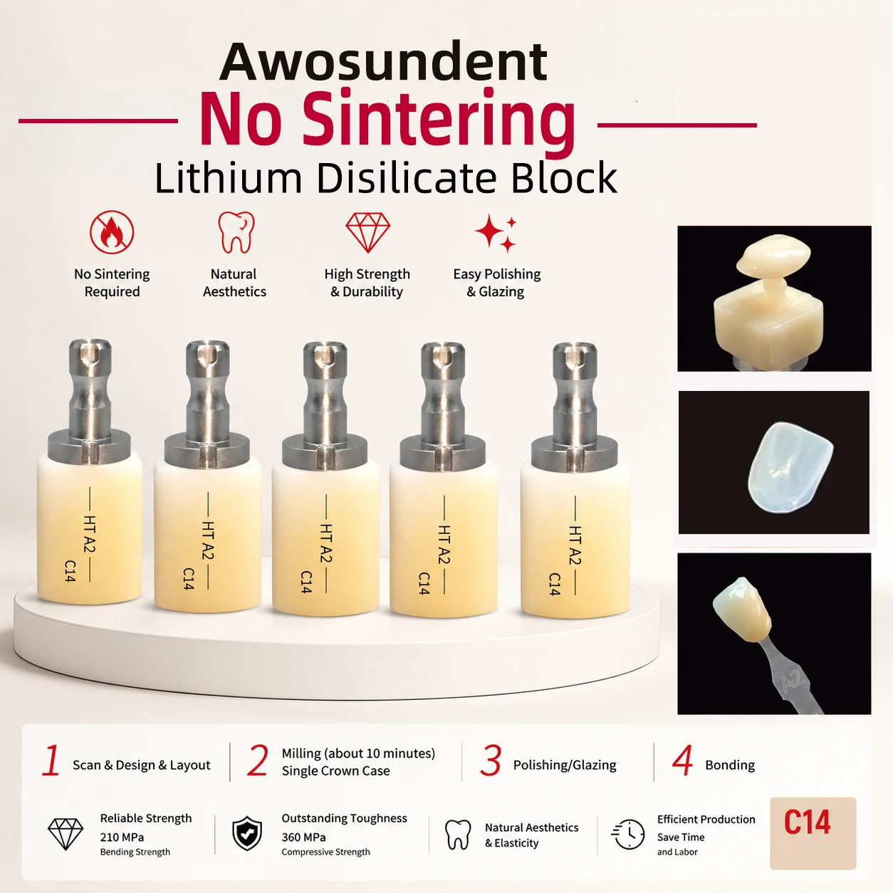 No Sintering 10pcs/2box Lithium Disilicate Glass Ceramic Blocks HT/LT For CAD/CAM Sirona Veneer Dental Lab Materials