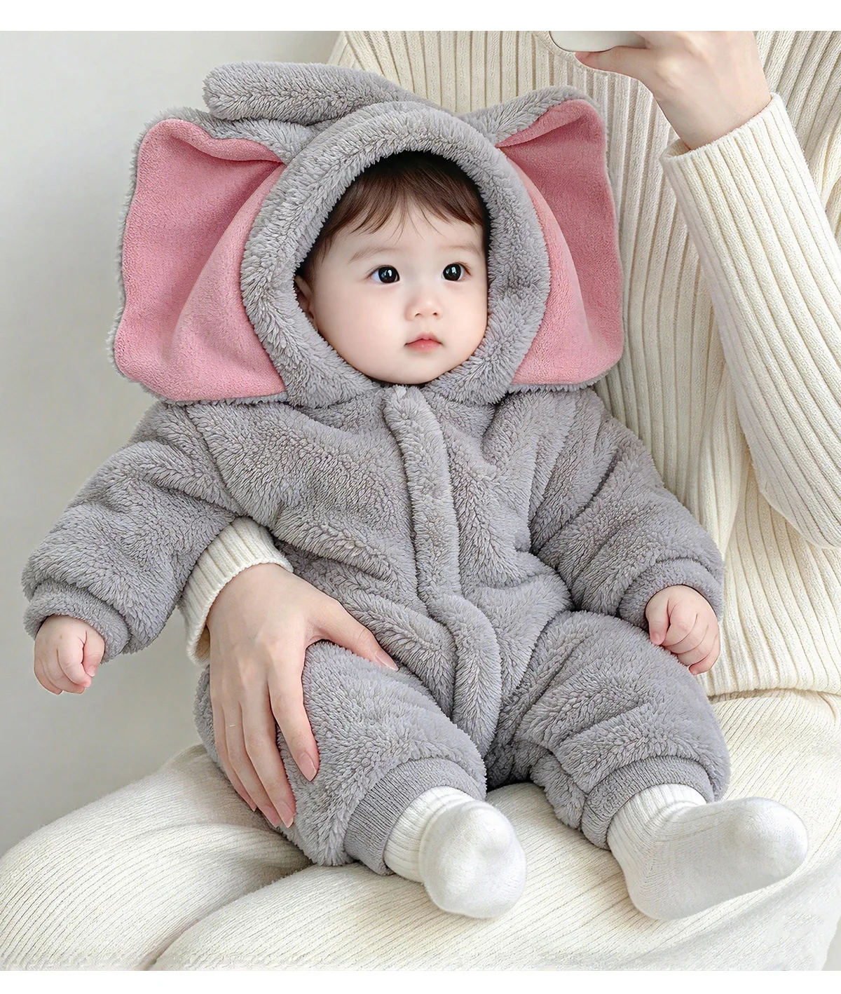 Infant Elephant Jumpsuit Thick Fleece Warm Zip Jumpsuit Baby Fall Winter Childrens Wear Outing Crawler Trendy