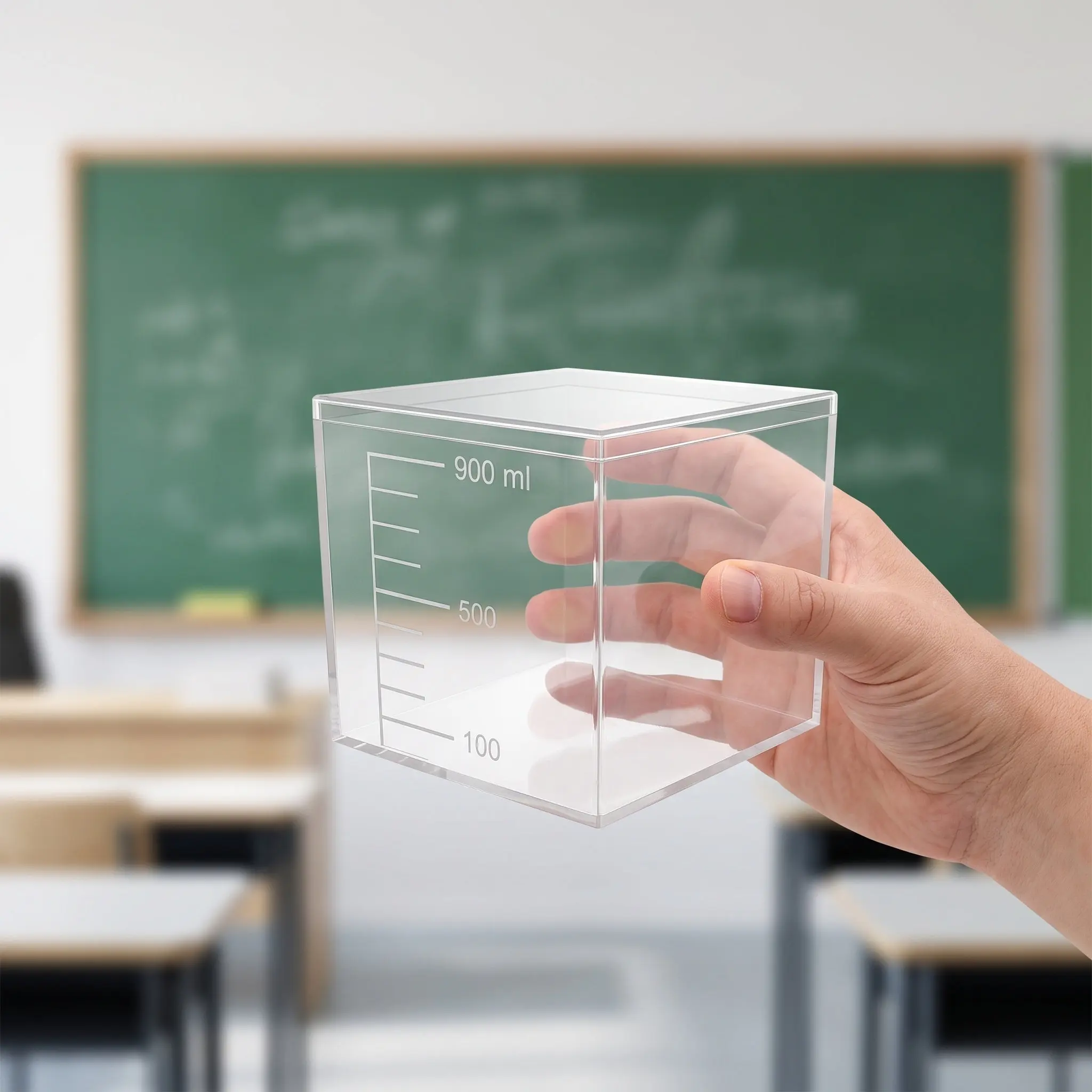Transparent Volume Box 1000 Ml Clear Capacity Cube Classroom Math Aid Hands on Learning Liquid Measurement Tool