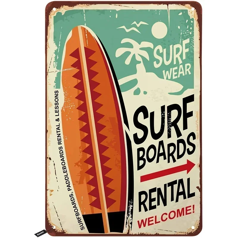 1pc Surf Boards Tin Signs,Surf Wear Rental Welcome Vintage Metal Tin Sign For Men Women,Wall Decor For Bars,Restaurants, Cafes P