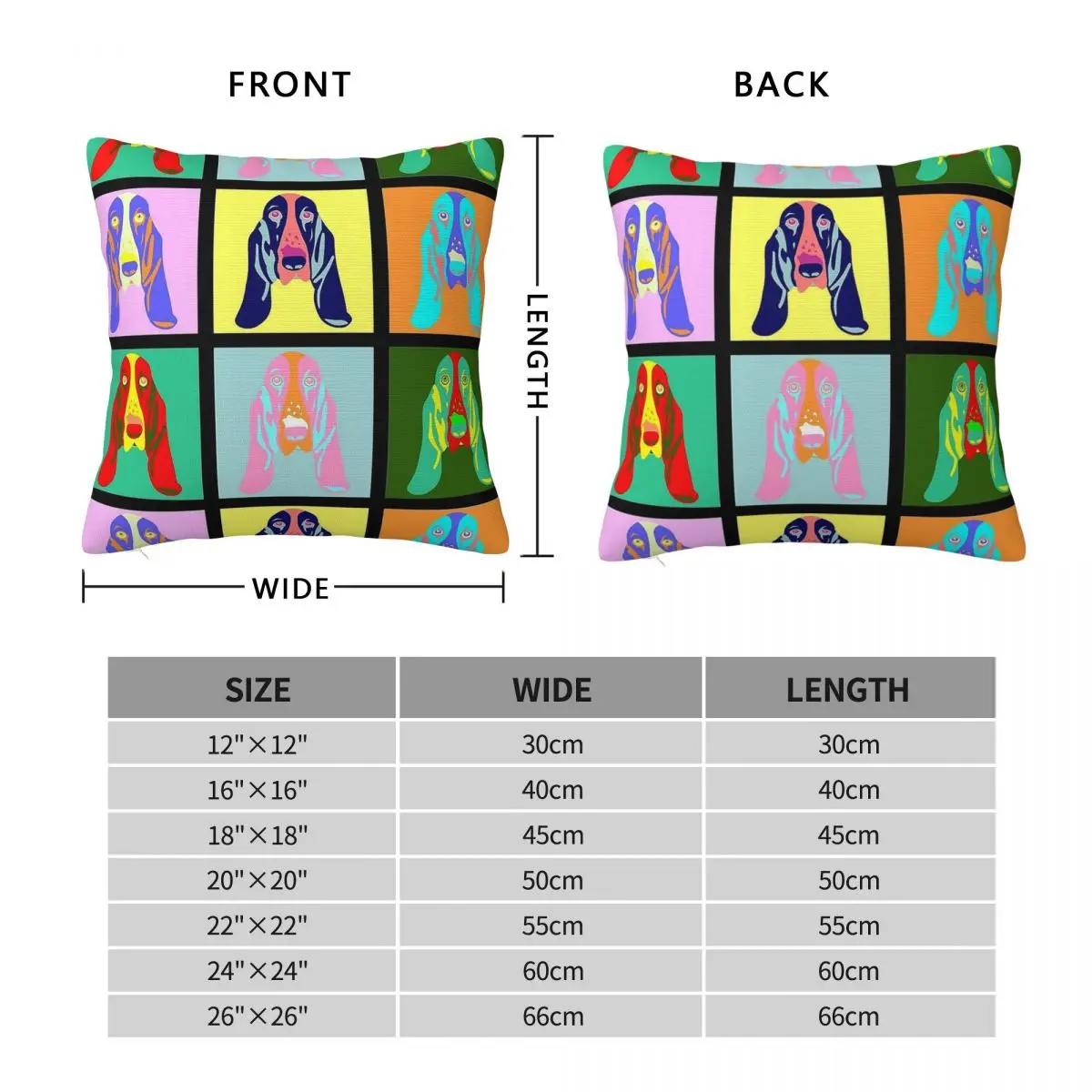 Basset Hound Pop Art Square Pillowcase Polyester Linen Velvet Pattern Zip Decor Throw Pillow Case Home Cushion Cover 45x45