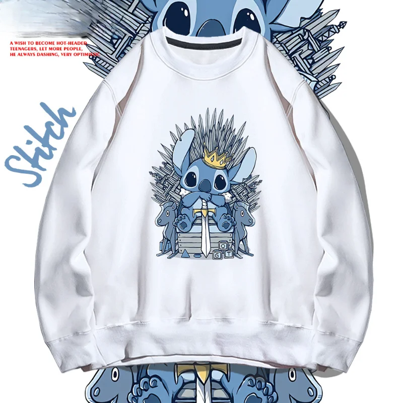 Disney Stitch Crew Neck Pullover Men's Sweater Spring and Autumn Cartoon Printing Loose Shoulder Long Sleeve Couple T-Shirt