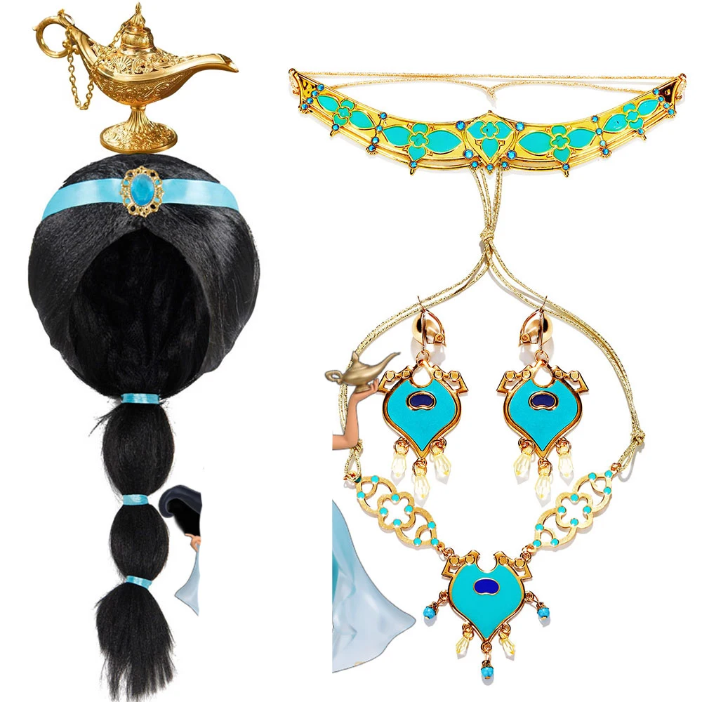 

Girls Princess Cosplay Accessory Tiara Fairy Tale Aladdin Magic Lamp Genie Role Play Props Kid Jasmine Wig Party Headgear Gift
