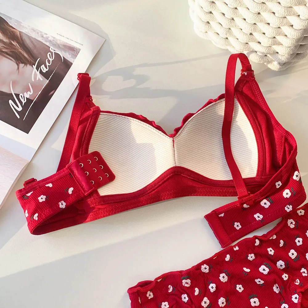 Red Fix Padded Bras Sexy One-Piece Corset Thin Floral Wireless Underwear Push Up Seamless Cozy Lingerie Bralette Soutien Gorge