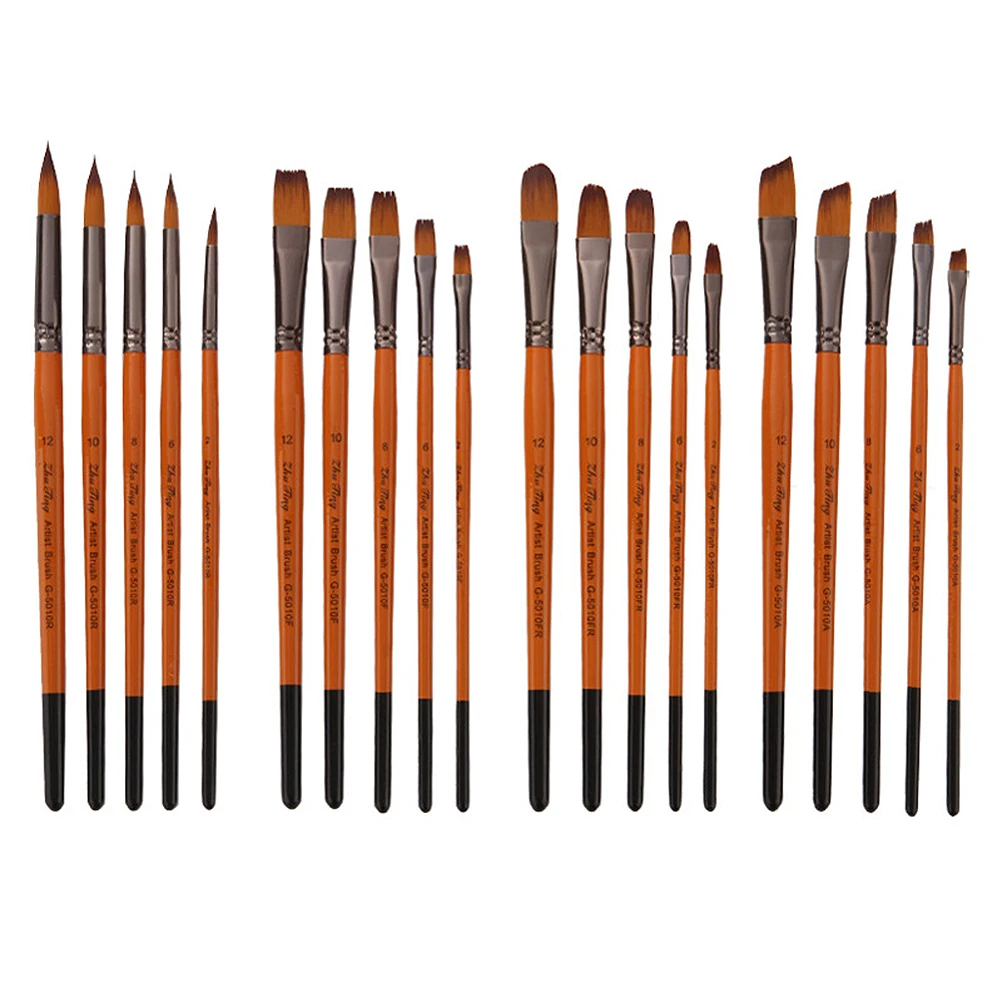 

5pcs Professional Paint Wood Handle Oil Painting Brush Nylon Wool Painting Pen for Student Artist (Orange and Red Poles With