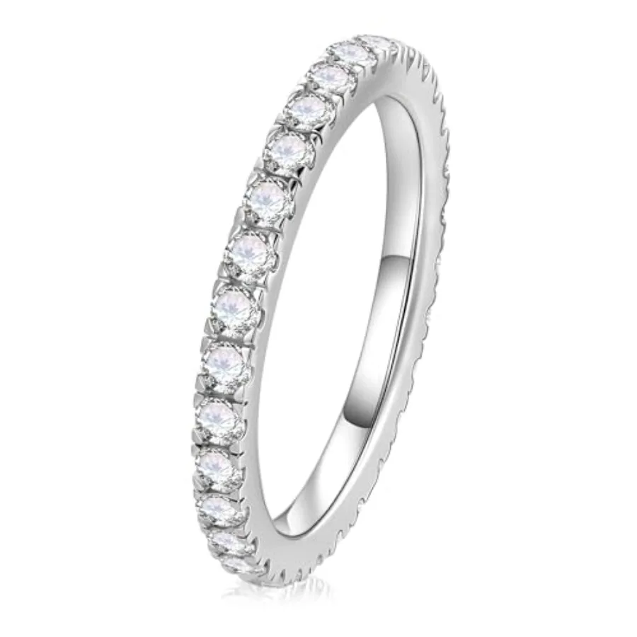 

MOOSEA Moissanite Wedding Bands for Women 925 Sterling Silver with Rhodium Plating Moissanite Rings for Women Anniversary Promi