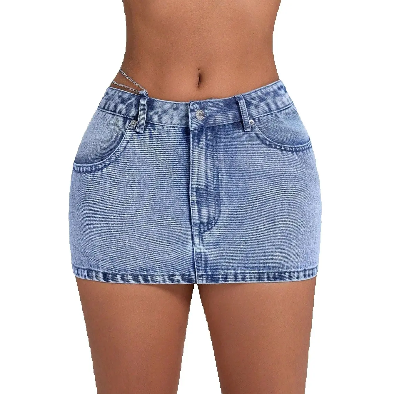 Fashion low Fanny pack hip skirt Blue short skirt denim mini skirt for women
