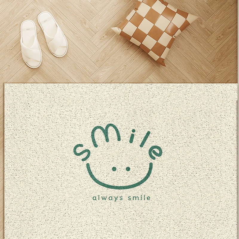 Flannel Door Mat Ins Simple Green Smile Letter Floor Rug for Front Door Entrance Kitchen Bathroom Indoor Home Decor Carpet