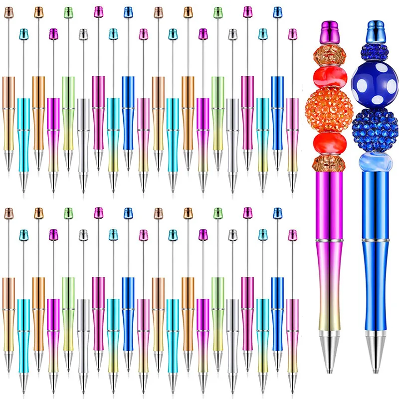 

50PCS Beaded Ballpoint Pen Beadable Plastic Pens Beaded Handmade Beaded Pens Teacher Gift School Office Supplies