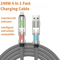 240W 4-in-1 Fast Charging Cable Multi-Functional Soft Silicone USB Data Cable for iPhone Xiaomi Samsung iPad Laptop