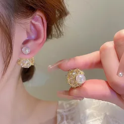 New Women's Elegant Earrings Delicate Two-sided Rhinestone Pearl Ear Stud Earrings For Women Girl Jewelry Gifts