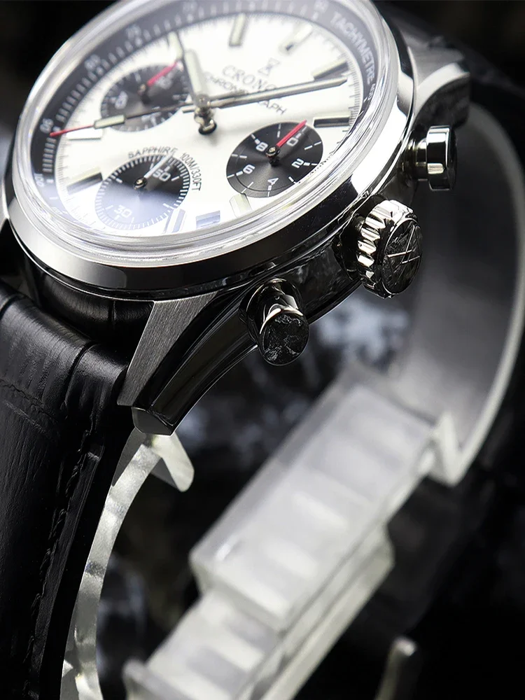 Cronos New Chronograph Quartz Men Watches Miyota 6S20 38.5mm Black&wWhite Panda Dial Sapphire Waterproof 10Bar BGW-9 L6035