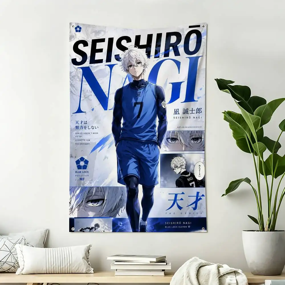 Blue L-Lock Anime N-Nagi  Home Decor Vertical Flags Indoor Outdoor Hanging Decor for Bedroom Living Room Wall Decoration