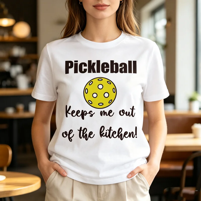 Pickleball Keeps Me Out Of The Kitchen Funny T-Shirt Casual Cotton Tee for Pickleball Lovers Men Women Gift Shirt Streetwear