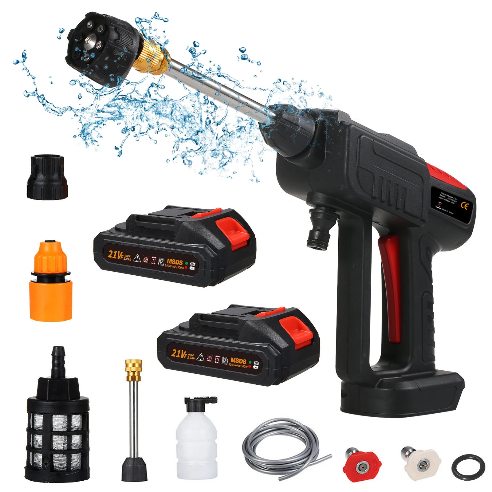 High Pressure Car Washer With 6 in 1 Nozzle for Home Garden Vehicle 300W Faucet Self Priming Multifunctional Cordless Car Washer