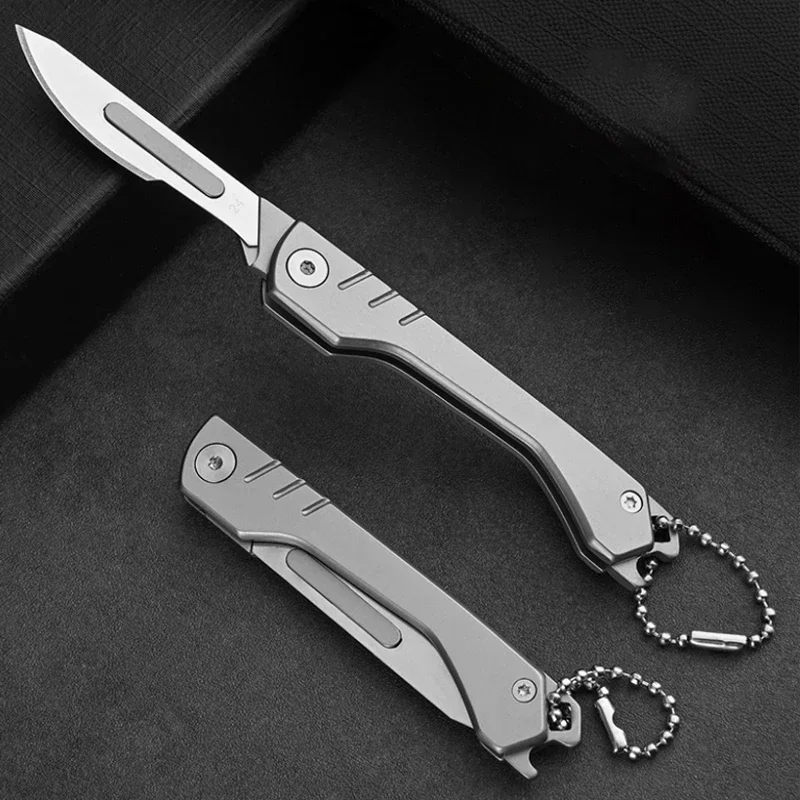 New Mini Stainless Steel Surface Titanium Plated Handle Surgical Knife Outdoor Camping Open Box Portable EDC Surgical Knife