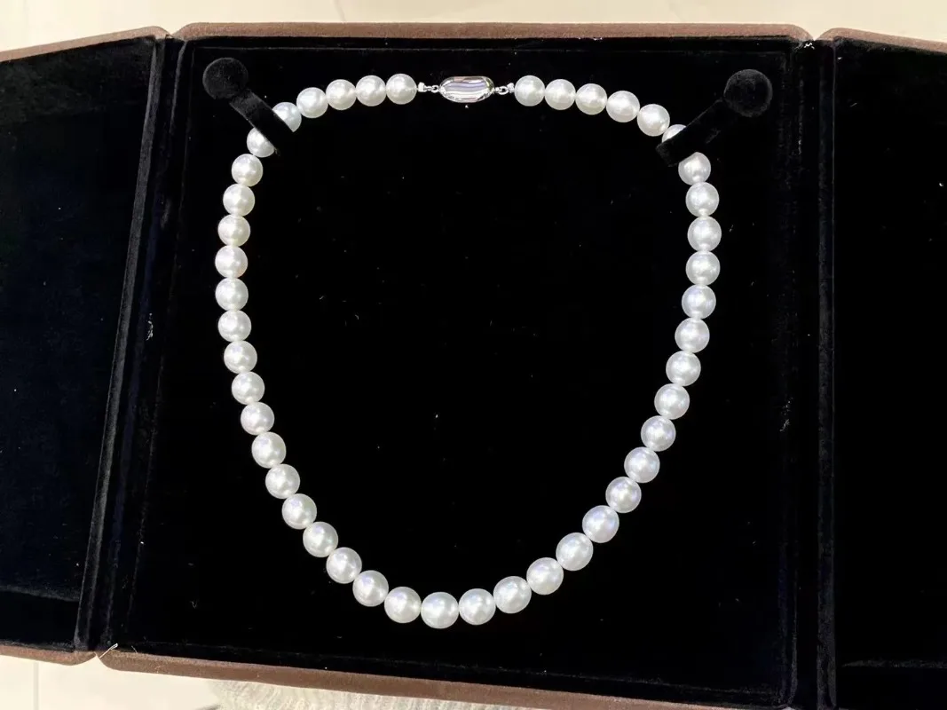 

Huge Charming 18"8-9mm Natural Sea Genuine White Round Pearl Necklace for Women Jewely Necklaces 925 Sterling Silver