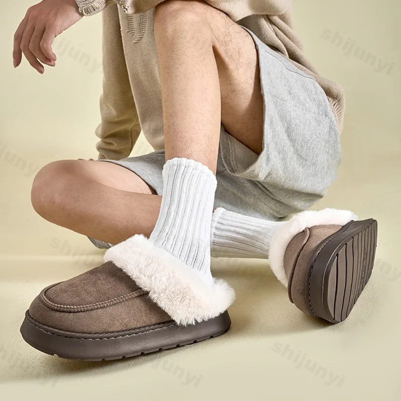 

Мужские хлопковые тапочки, модная зимняя новая домашняя теплая плюшевая домашняя обувь без шнуровки, утепленная удобная уличная нескользящая хлопковая обувь